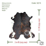 Dark Brindle Tricolor Cowhide Rug , Size: Jumbo (XL), Code: K213